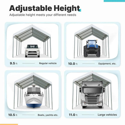 Advance Outdoor 10x20 Ft Heavy Duty Carport Portable Car Canopy Garage Party Tent Boat Shelter, Adjustable Height from 9.5 Ft to 11 Ft, Beige
