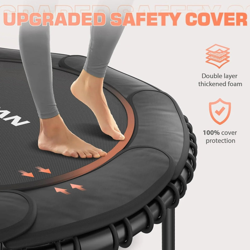 Bcan 450/550 Lbs Foldable Mini Trampoline, 40"/48" Fitness Trampoline with Bungees, U Shape Adjustable Foam Handle