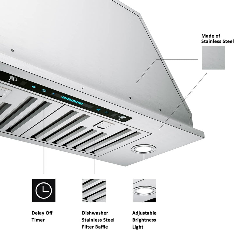 30 Inch Built-in/Insert Range Hood 900 CFM, Ducted/Ductless Convertible Duct