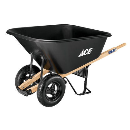 Ace 10 Cu Ft Poly Wheelbarrow with Dual 16 in Pneumatic Tires and Hardwood Handles