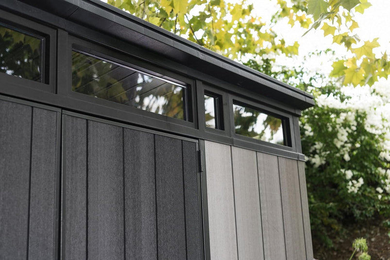 Keter Artisan 11x7 Modern Resin Outdoor Storage Shed Kit-Perfect to Store Patio Furniture, Garden Tools Bike Accessories, Beach Chairs and Lawn Mower