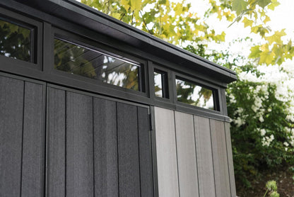 Keter Artisan 11x7 Modern Resin Outdoor Storage Shed Kit-Perfect to Store Patio Furniture, Garden Tools Bike Accessories, Beach Chairs and Lawn Mower