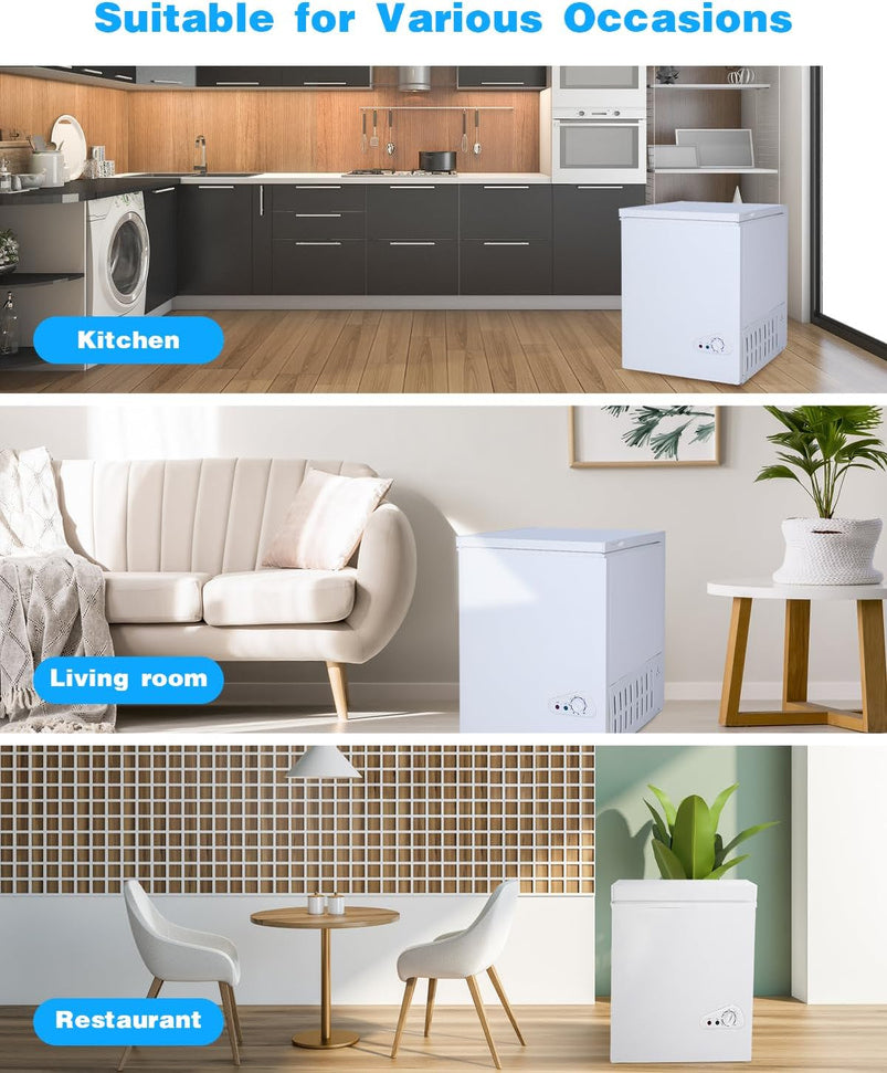 3.5 Cu. Ft. Chest Freezer with a Removable Basket 7 Gears Adjustable Temperature Control -18 Degree F to -46 Degree F, Deep Compact Freezer for Garage