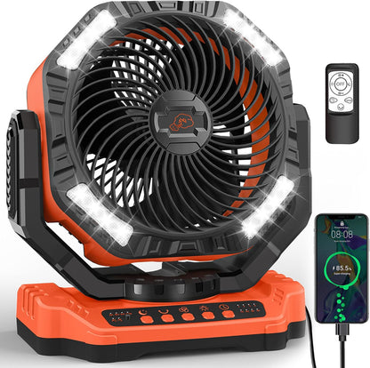 40, 000mAh Battery Operated Fan, 13" Remote Camping Fan with LED Auto-Oscillating Rechargeable Fan Powerful Portable Desk Fan for Home, Camping, RV
