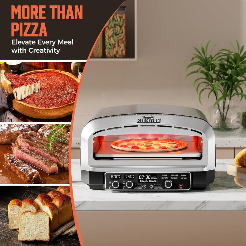 Big Horn 14" Electric Pizza Oven, Countertop, Stainless Steel