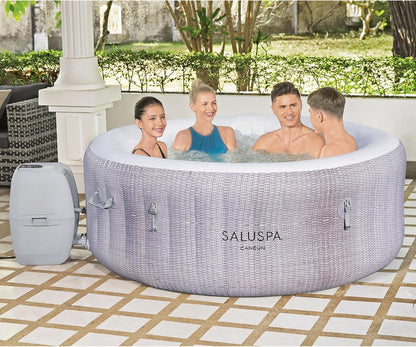 Bestway Saluspa Fiji Airjet Large Round 2 to 4 Person Inflatable Hot Tub Portable Outdoor Spa with 120 Airjets and Energysense Cover, Grey