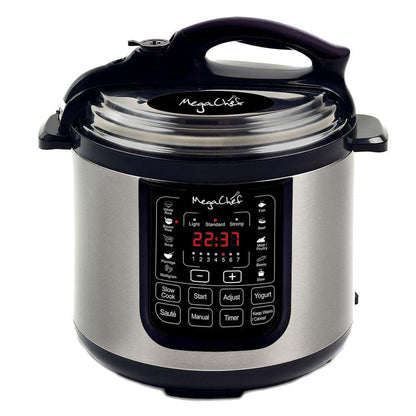 MegaChef 8 QT Stainless Steel Electric Pressure Cooker with Digital Presets and Slow Cook Function