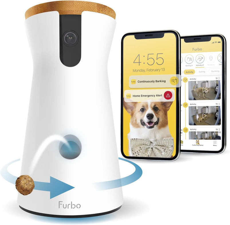 360 Degree Cat Camera, See Your Cat from Anywhere, Rotating 360 Degree Cat Tracking, Treat Toss, Color HD Night Vision, 2-Way Audio