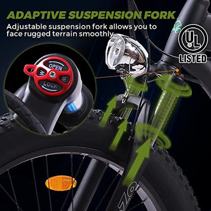 750W Electric Bike 26 in Fat Tire Adult Electric Bicycles 48V 13Ah Removable Lithium Battery E-Bike with Suspension Fork Aluminium Frame Beach Snow