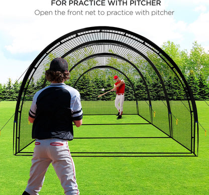 Baseball Batting Cage Net Batting Cages for Backyard Portable Baseball and Softball Batting Cages with Pitching Machine Hole and Detachable Door for
