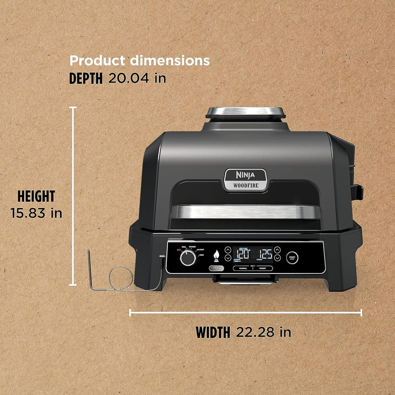 7-in-1 Grill and Smoker with Thermometer, Air Fryer, BBQ, Bake, Roast, Broil, Portable Electric Outdoor Grill, Grey