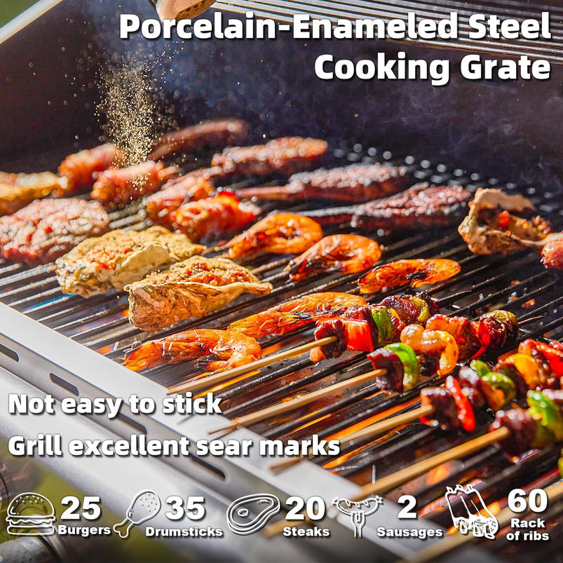 Upgraded 4 Burner BBQ Propane Gas Grill with Cast Iron Grates and Side Stove, 44, 000 BTU Stainless Steel Burner Barbecue Grill for Patio, Camping