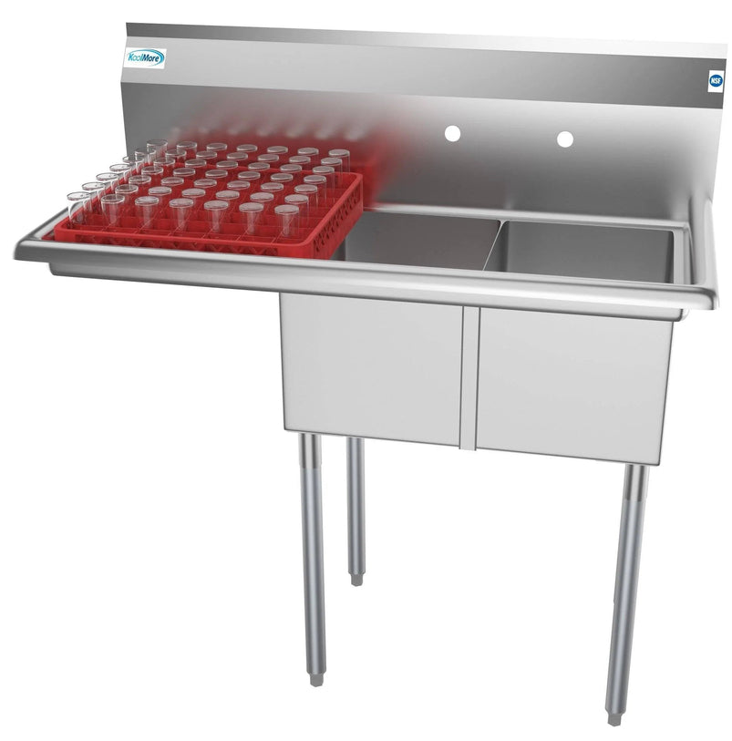 43 In. Freestanding 2 Compartments Sink with Drainboard, Silver