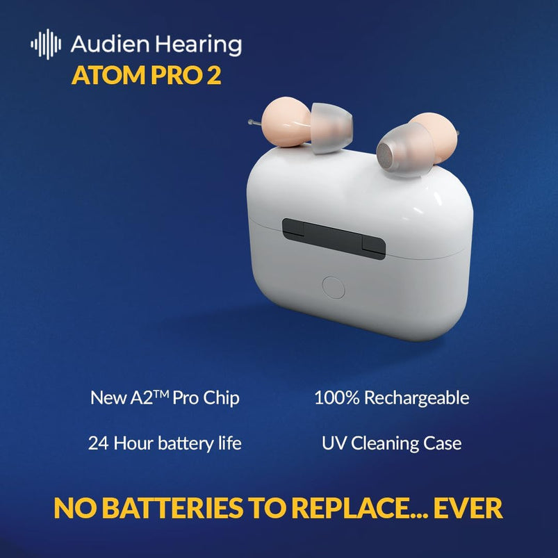 Audien Atom Pro 2 Wireless Rechargeable Hearing Aid, Invisible