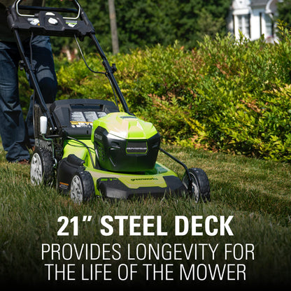80V Cordless 21 in Self-Propelled Brushless Lawn Mower, Greenworks