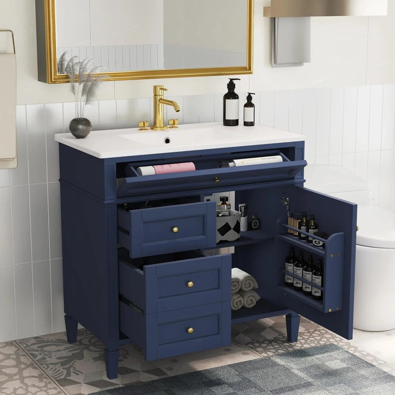 36" Bathroom Vanity with Single Sink Combo, Modern Undermount Bathroom Sink Cabinet with 2 Drawers and a Tip-Out Drawer