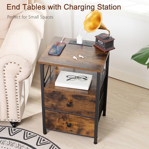 Amhancible Night Stand Set 2, Nightstand with Charging Station