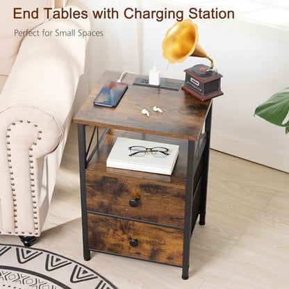 Amhancible Night Stand Set 2, Nightstand with Charging Station