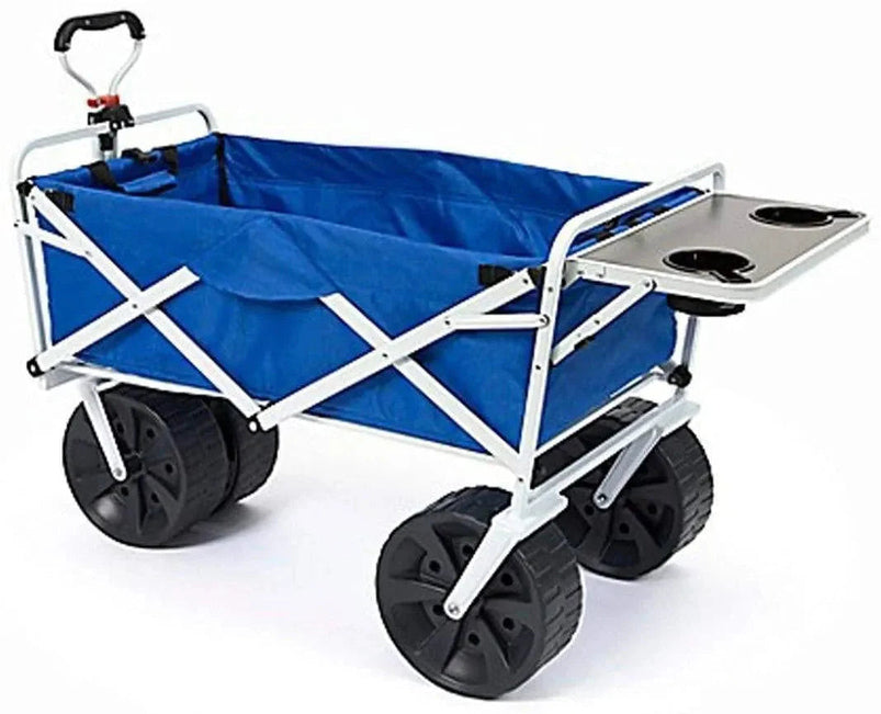 All Terrain Beach Wagon with Side Table, Heavy Duty Collapsible Folding Cart with Large Wheels for Beach Day, Picnic, Camping, Outdoor Activities