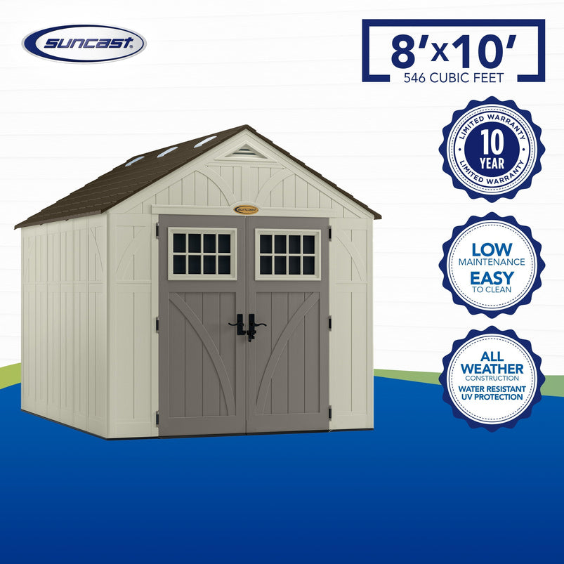Suncast 8 x 10 Ft. Metal and Resin Storage Shed, Vanilla