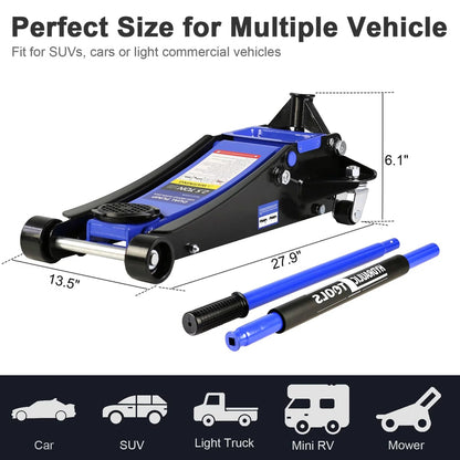 3 Ton Floor Jack, Hydraulic Low Profile Car Jack, Heavy Duty Steel Hydraulic Jack Floor Jack with Dual Piston Quick Lift Pump