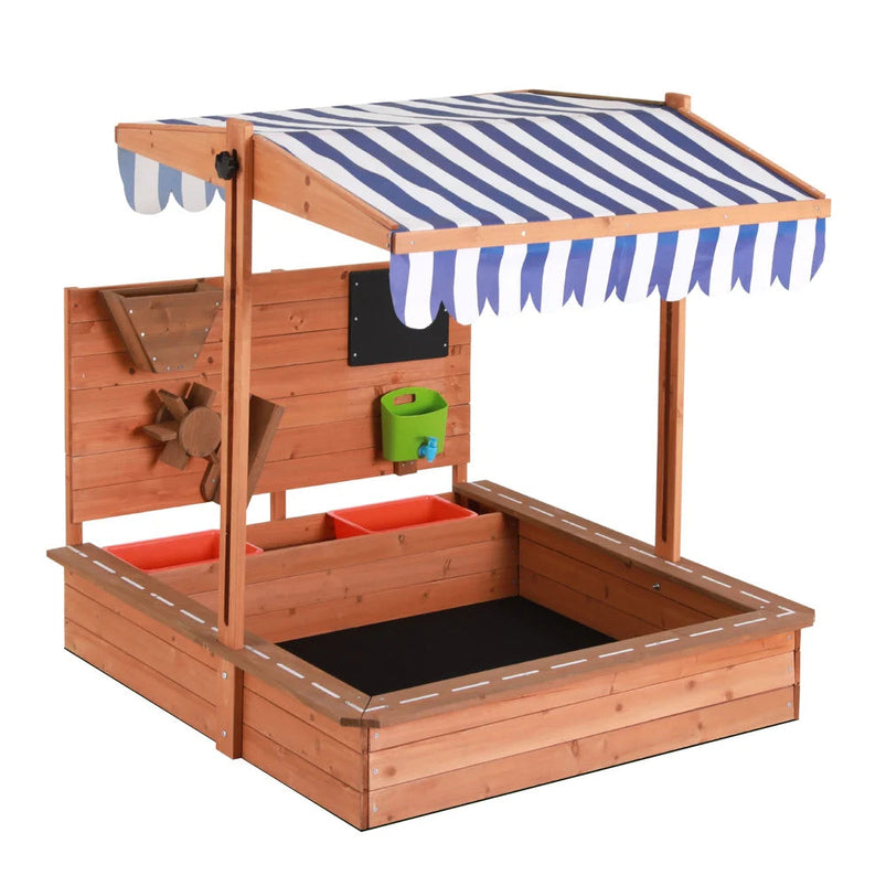 Adjustable Canopy Wooden Kids Sandpit W/ Cover, Extras, Keezi