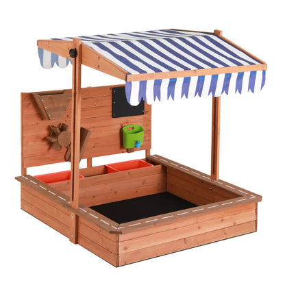 Adjustable Canopy Wooden Kids Sandpit W/ Cover, Extras, Keezi
