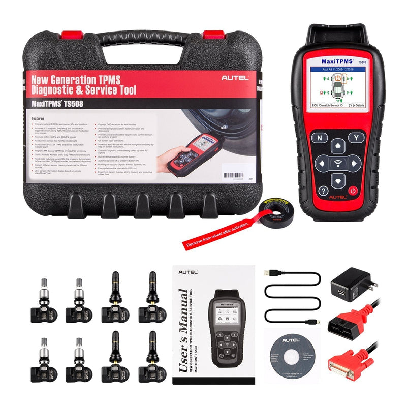 Autel Maxitpms TS508K Tpms Diagnostic Service Tool, Interchangeable Valves with with 4 Pcs 315MHz Mx Sensor and 4 Pcs 433MHz Mx Sensor