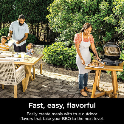 7-in-1 Grill and Smoker with Thermometer, Air Fryer, BBQ, Bake, Roast, Broil, Portable Electric Outdoor Grill, Grey