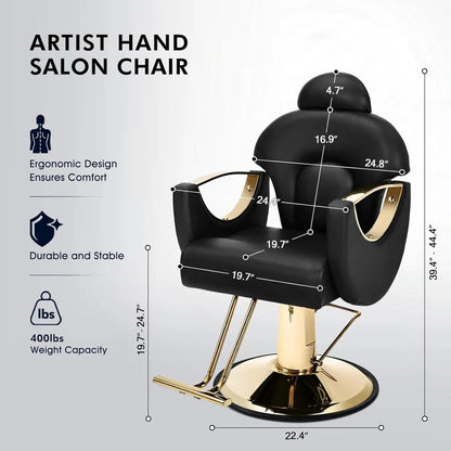 Artist Hand Salon Chair Reclining Barber Chair Oversized Hydraulic Pump Heavy Duty Hair Salon Chair 360 Degree Swivel Hair Chair for Hair Stylist