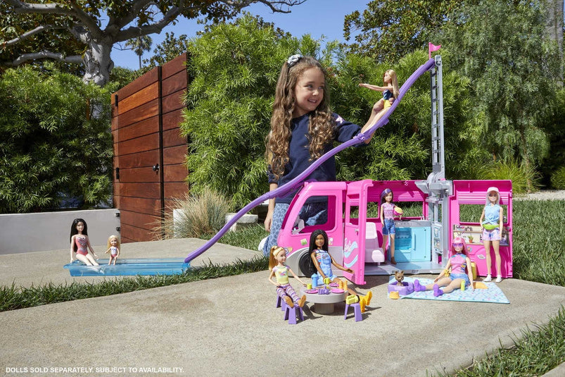 Barbie Dream Camper Van Playset with Pets, Pool and Slide, 60 Plus Accessories for Ages 3 Plus