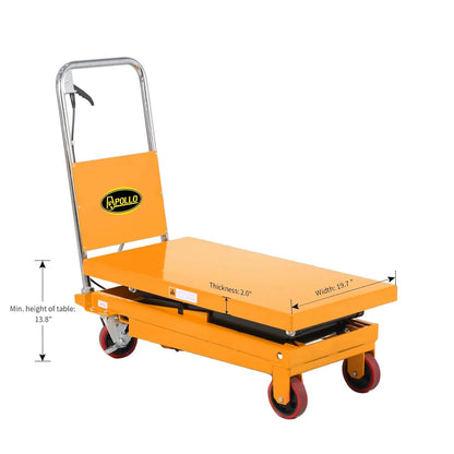 Apollolift Hydraulic Lift Table Cart, 770 Lbs Capacity, 51" MAX Height, Double Scissor Lift with Safety Guard and 4 Wheels