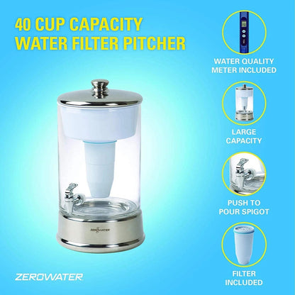 40 Cup Ready-Pour Glass Dispenser BPA-Free with Free Water Quality Meter Nsf Certified