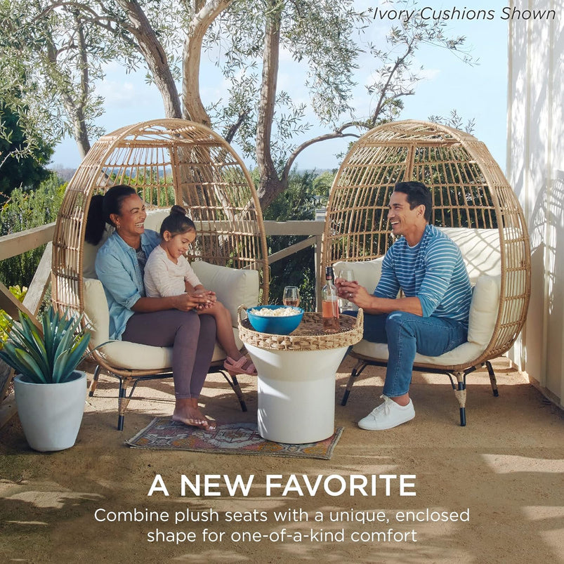 Best Choice Products Wicker Egg Chair, Oversized Indoor Outdoor Lounger for Patio, Backyard, Living Room W/ 4 Cushions, Steel Frame, 440lb Capacity