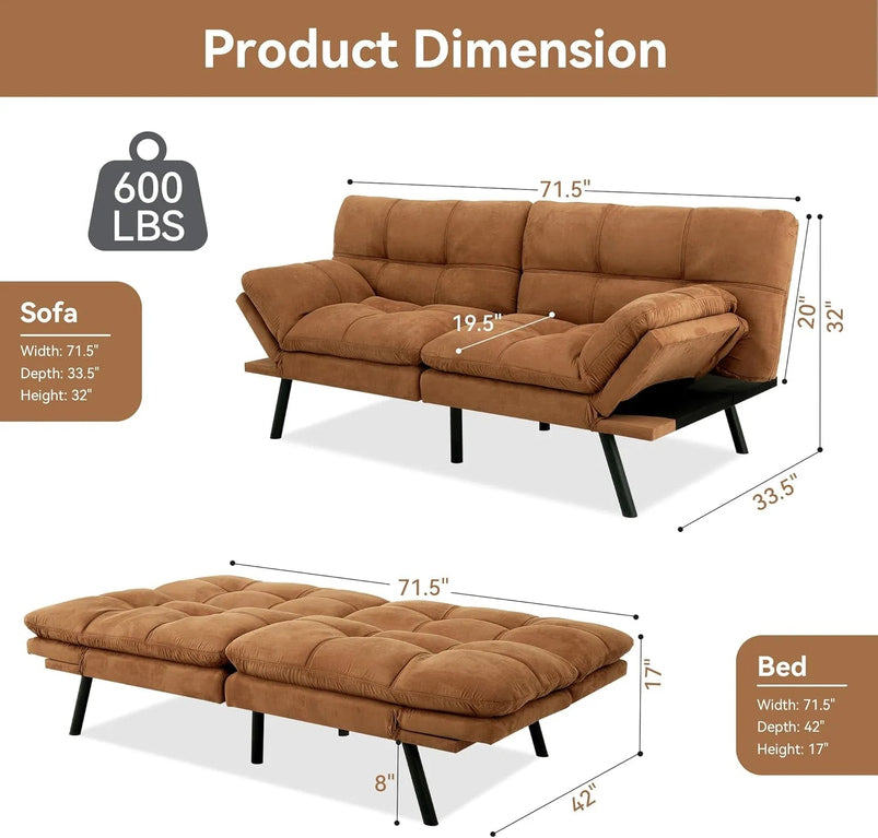Amazon Basics Brown Loveseat, Convertible Couch Memory Foam Futon Sofa Bed Modern Sleeper Sofa for Small Compact Living Room, Office, Apartment