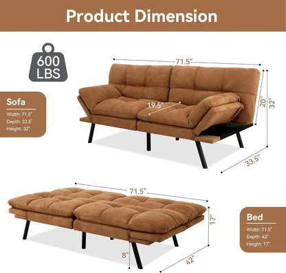 Amazon Basics Brown Loveseat, Convertible Couch Memory Foam Futon Sofa Bed Modern Sleeper Sofa for Small Compact Living Room, Office, Apartment