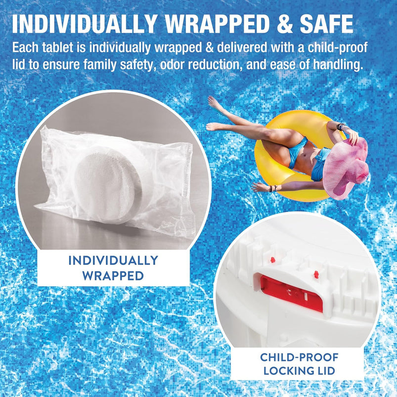 3 Inch Stabilized Chlorine Tablets, Pro-Grade Pool Sanitizer, Long Lasting, Slow Dissolving, 99% Pure Tri-Chlor, Individually Wrapped, 50lb