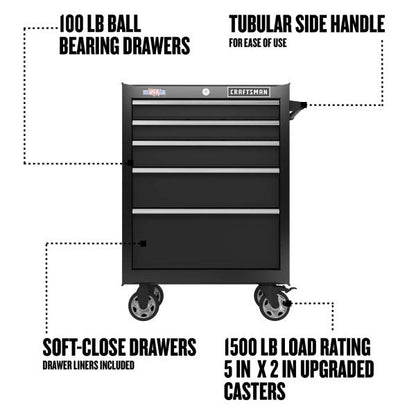 Series 26.5-in W x 37.5-in H 5-Drawer Steel Rolling Tool Cabinet Black, 2000