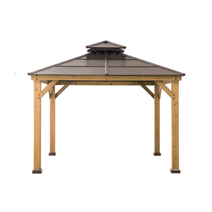 10 Ft. x 10 Ft. Cedar Framed Gazebo with Steel 2-Tier Hip Roof Hardtop