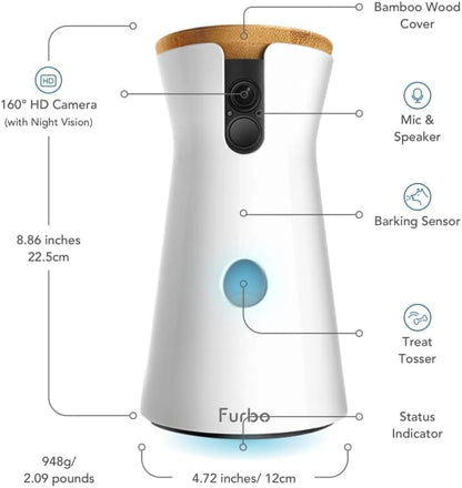 360 Degree Cat Camera, See Your Cat from Anywhere, Rotating 360 Degree Cat Tracking, Treat Toss, Color HD Night Vision, 2-Way Audio