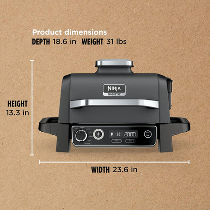 7-in-1 Grill and Smoker with Thermometer, Air Fryer, BBQ, Bake, Roast, Broil, Portable Electric Outdoor Grill, Grey