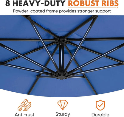 9.8FT Offset Patio Umbrella Hanging Cantilever Umbrella Outdoor Sun Shade with Easy Tilt Adjustment, 8 Ribs, UV Protection for Backyard, Lawn