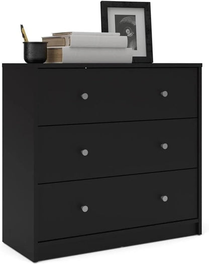 3-Pc Scandinavian Design Engineered Wood Bedroom Furniture Set with 3-Drawer Chest and 6-Drawer Double Dresser and 1-Drawer Nightstand