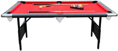6 Ft Portable Pool Table, Adults Folding Billiards Tables for Game Room with Easy Foldable Storage, Includes Full Set of Billiard Balls, Cues