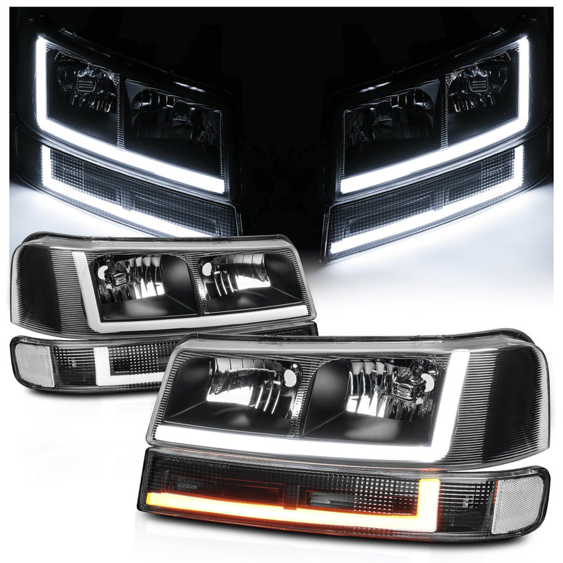 4-Pack LED Running Light Bars L Plus R Black Headlights Plus Bumper Signals for 2003-2014 Chevrolet Express 1500, 2003-2023 Chevrolet Express 2500