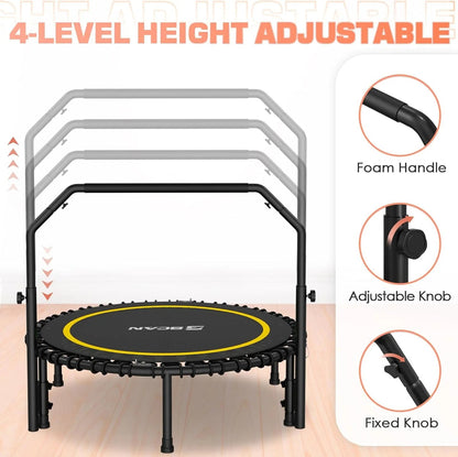 Bcan 450/550 Lbs Foldable Mini Trampoline, 40"/48" Fitness Trampoline with Bungees, U Shape Adjustable Foam Handle