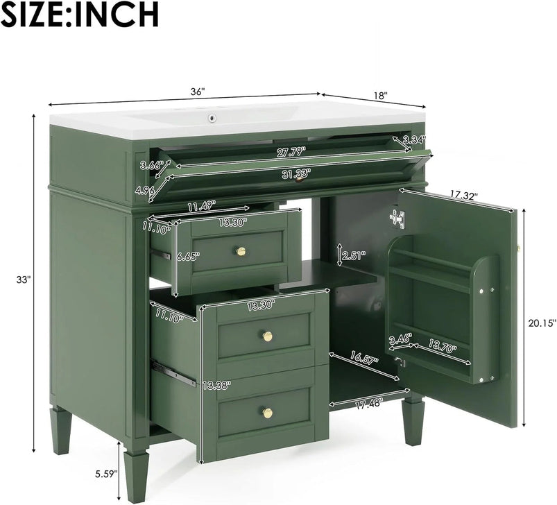 36" Bathroom Vanity with Single Sink Combo, Modern Undermount Bathroom Sink Cabinet with 2 Drawers and a Tip-Out Drawer
