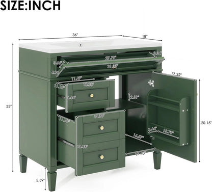 36" Bathroom Vanity with Single Sink Combo, Modern Undermount Bathroom Sink Cabinet with 2 Drawers and a Tip-Out Drawer