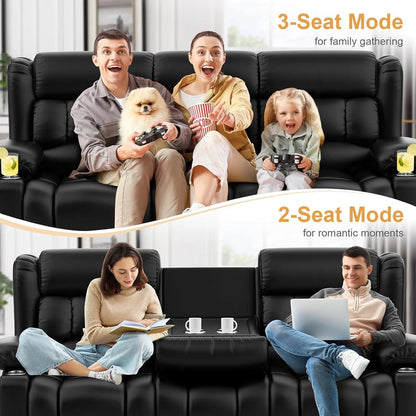 3 Seat Reclining Sofa with Storage Drawer USB Ports and Cup Holders Manual Couch