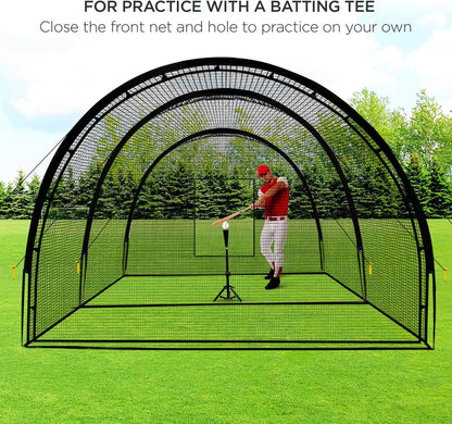 Baseball Batting Cage Net Batting Cages for Backyard Portable Baseball and Softball Batting Cages with Pitching Machine Hole and Detachable Door for